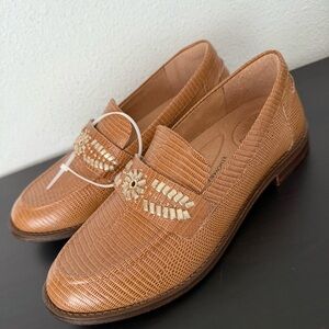 NEW Brioso Frisco Tan Lizard Embossed Leather Loafers Slip On